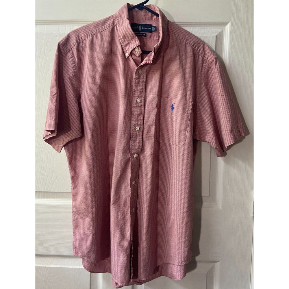 Ralph Lauren Classic Fit Shirt Short Sleeved Button Down Red Plaid Mens L Y2k